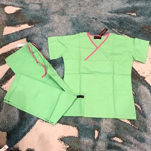 Small green and pink scrub set